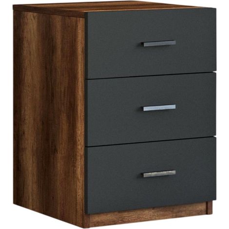 Table de Chevet 3 Tiroirs "Pearlie" 61cm Marron & Anthracite