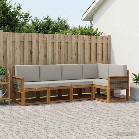 Teenpull – Outdoor-Sofagarnitur 5 Stk. Natürlich und Hellgrau Polyester (1/5)
