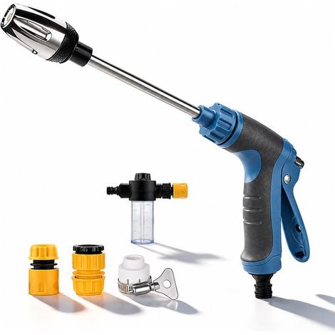 Pistolet de lavage haute pression pour tuyau d'arrosage, embout multifonction avec jet d'eau puissant, buse haute pression pour voiture, terrasse et jardin, raccord universel, bleu (1/5)