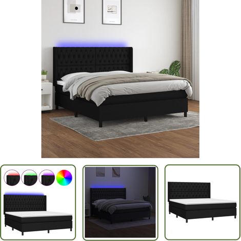 The Living Store Sommier à lattes de lit matelas et LED Noir 160x200 cm Tissu - Sommier Tapissier - Lit Avec Led - Lit Design - Lit Moderne - Matelas À Ressorts Ensachés (1/5)