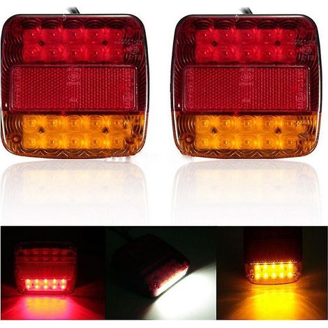 1 paire de feux arrière de remorque HL-J-196 à LED 12 V, feux de signalisation et feux de position pour camions et remorques (rouge et jaune)