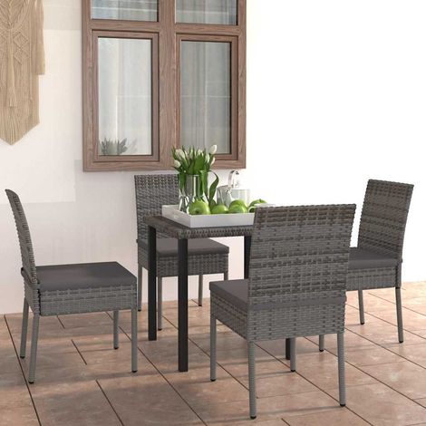 Ensemble Table et Chaise de Jardin 5 pcs - Ensemble de salle à manger de jardin Résine tressée Gris BV410989 - BonneVie (1/5)