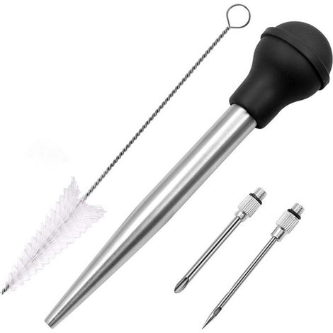 Injecteur De Marinade - Acier Inoxydable Et Silicone Alimentaire - Pour Dinde Porc Boeuf Poisson - Lot De 4 Pièces (1/5)