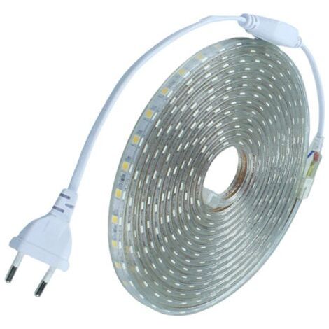 Ruban LED 10 mètres blanc froid 6000°K – Étanche IP68 en silicone – 60 LEDs/m SMD5050 – Alimentation 220V - 60led (1/5)
