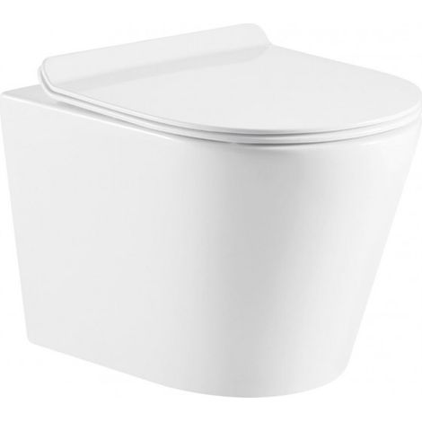 Cuvette WC suspendue Rimless ZINA - avec abattant à frein de chute-Blanc-Blanc-36 --