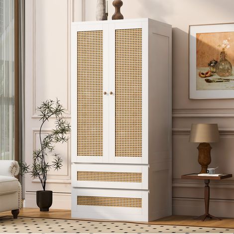 Armoire penderie 70x55x170 cm en bois blanc, avec rangement, style scandinave FloraGrace (1/5)