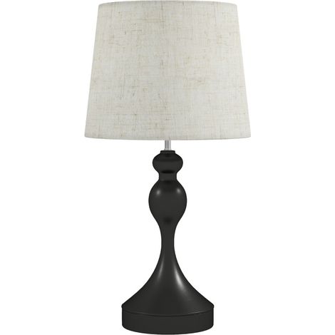 Lámpara de mesa LED con 3 temperaturas de color, puerto USB A+C y pantalla de lino negra (1/5)