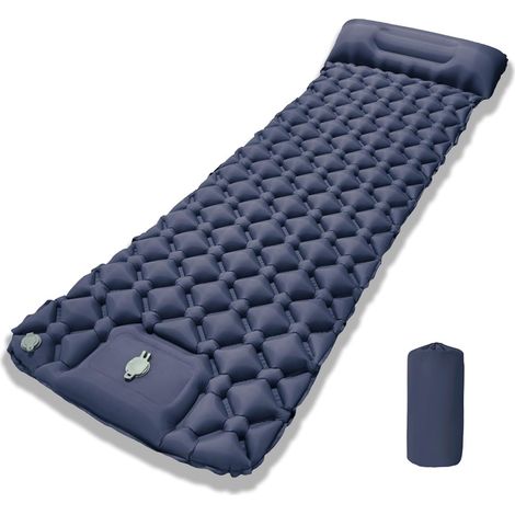 Matelas Autogonflant 1 Personne,Matelas Camping 1 Place,Matelas Randonnée Ultra Léger avec Pompe à Pied et Oreiller pour Camping,Voyage,Plage,Tente,Sac de Couchage (Bleu Marine),Bleu Marine (1/5)