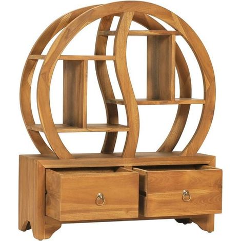 Étagère de Rangement en Teck Massif avec Design Yin Yang, Meuble de Dressing 68x26x83 cm, Étagère Murale Décorative pour Salon et Chambre (1/5)