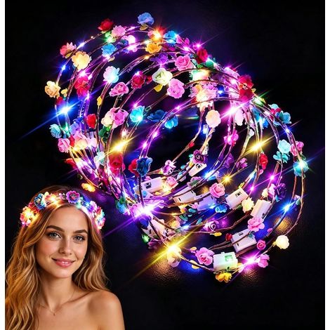 12er Pack LED Blumen-Stirnbaender leuchtend, Haarkranz, Blume, Party Hochzeit Nacht, beleuchtet festlich (1/5)