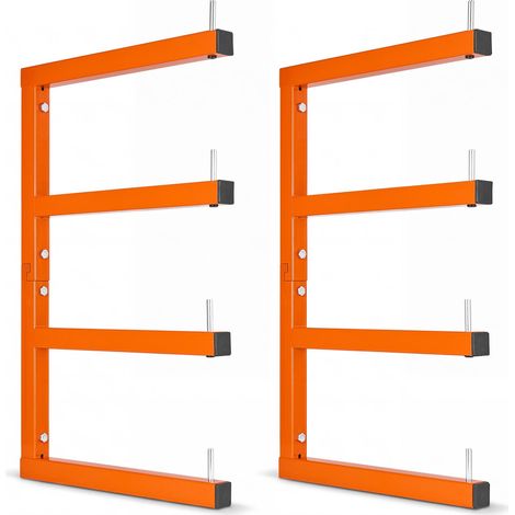 VEVOR 2x Kragarmregal mit 4 Ebenen Holzlagerregal 100kg Pro Etage Orange, Metallregal zur Wandmontage für Werkstatt Lager Garage & Keller, Einteilige Kohlenstoffstahlrahmen, mit Verriegelungsstiften (1/5)