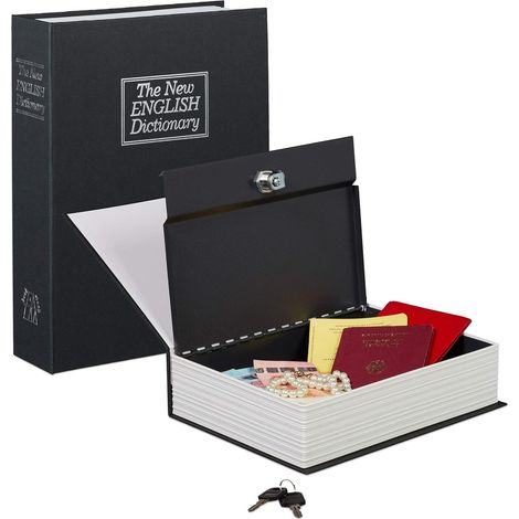 Coffre-fort Caché pour Faux Livre, Coffre-fort pour Livre avec Serrure à Clé, Tirelire en Forme de Dictionnaire, Tirelire avec Clés pour Pièces de Monnaie, Argent, Bijoux (1/5)