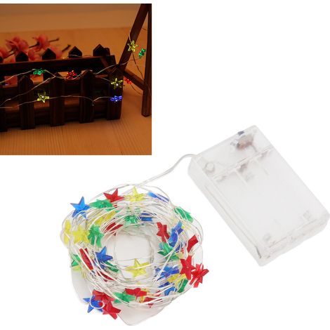 Guirlande lumineuse LED en forme d'étoile à cinq branches, décorations festives, guirlande lumineuse en forme d'étoile, guirlande lumineuse féérique à piles, étoiles colorées à cinq branches. (1/5)