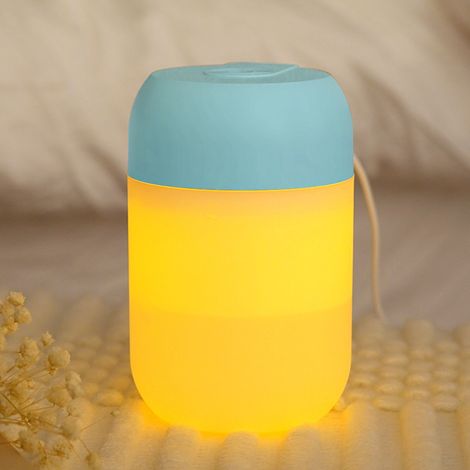 Mini humidificateur (bleu) pour chambre, 300 ml, brumisateur froid, humidificateur d'air USB de bureau avec veilleuse douce, 2 modes de brumisation e