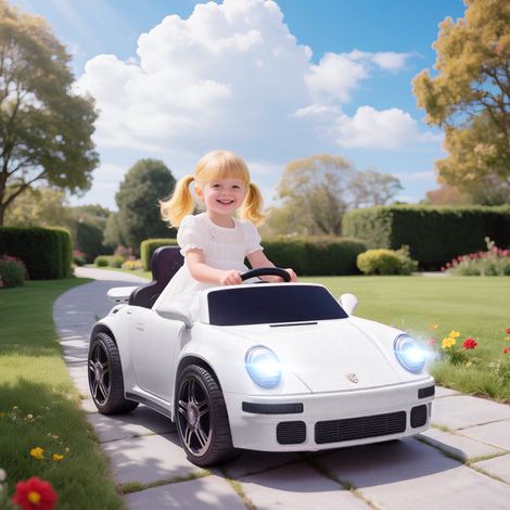 Elektroauto für Kinder, 12-V-Elektrofahrzeug, 2,4-GHz-Fernbedienung, Scheinwerfer, Musik, Hupe, 103 x 55 x 44 cm, weiß