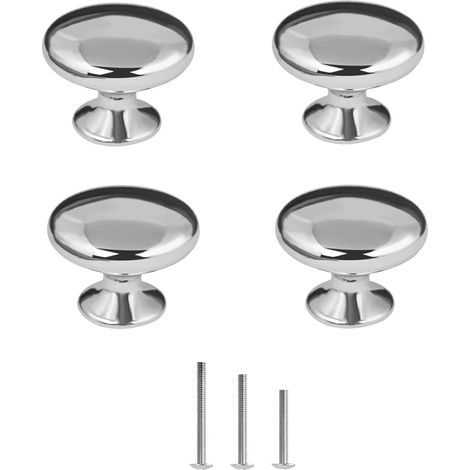 Lot de 4 poignées de porte rondes en chrome poli pour placard, armoire, placard, tiroir, chambre, salle de bain, meubles, etc. Diamètre 30 mm - Argenté (1/5)