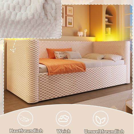 letto contenitore 90x200 con LED velluto beige HAVRYA (1/5)