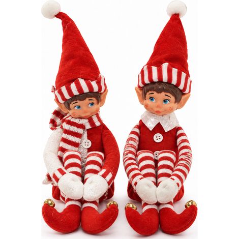 Set 2 Elfi Lui e Lei Bianco e Rosso Elfo Decorazione Natalizia Addobbo di Natale (1/5)