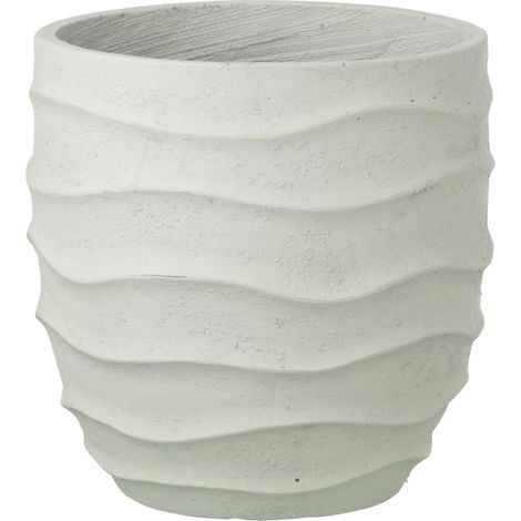 Cache-Pot Déco en Ciment "Roca" 34cm Blanc (1/2)