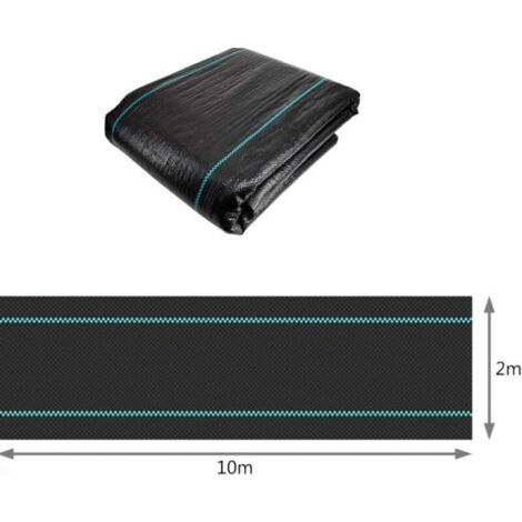 Toile de Paillage Contre Les Mauvais Herbes 10Mx2M en Fibres de Polypropylène Tissées Anti-UV 100g/m2 Résistant Aux Déchirures avec Haute Stabilisation Bâche de Paillage