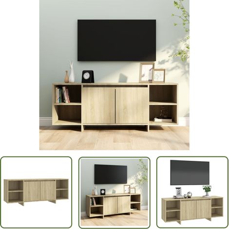 The Living Store Meuble TV chêne sonoma 130x35x50 cm bois d'ingénierie - Meuble Tv - Meuble Audio - Rangement Tv - Meuble Salon - Buffet (1/5)