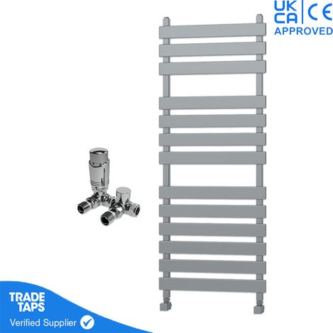 Marvella Chrome Flat Panel Towel Rail - 1300 x 500mm - Corner TRV Valve Pair (1/3)
