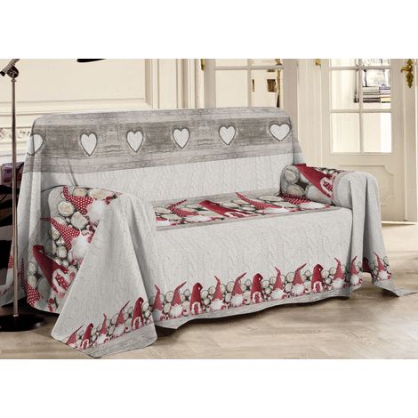 Telo Arredo Linea Pensieri Delicati In 100% Cotone Disegno Gnomi Colore Rosso, misuraSingolocoloreRosso