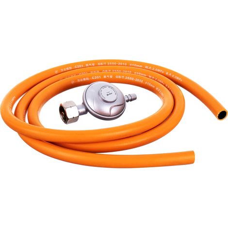 Propangas-Reduzierstück mit großem Gewinde, Gasschlauch (2 Meter) und 2 Klemmen, 2 Stück