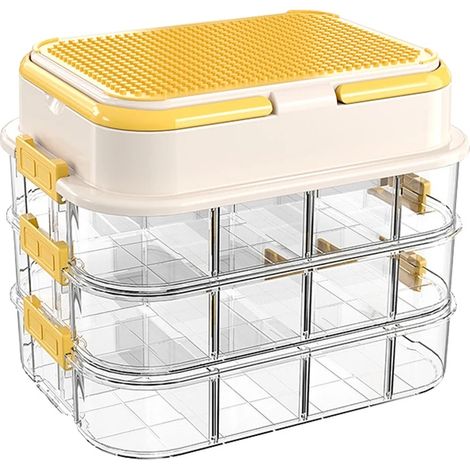 Boîte de rangement, design empilable, couvercle de base amovible, 4 couches Jaune (1/2)