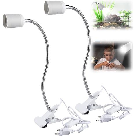 Lot de 2 lampes à pince : douille LED E27, lampe à pince avec col de cygne et interrupteur, lampe à pince réglable à 360 ° col de cygne flexible pour la lecture intérieure, lecture de nuit au lit (1/5)