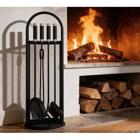 Ensemble de 5 pièces pour cheminée 22x16x66cm Accessoires pour poêle à bois Kit d'outils complet pour cheminée pour un entretien efficace du foyer Noir (1/5)