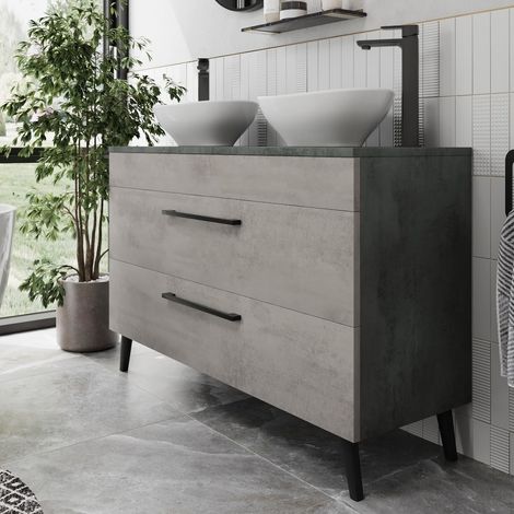Bathroom Vanity Unit Double Basin Sink Cabinet Soft Close Drawer Grey 1200mm (1/5)