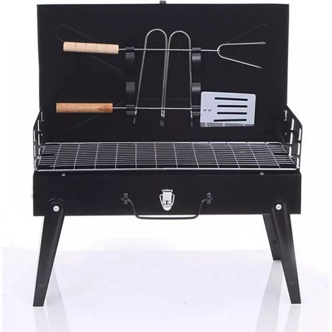 1 Barbecue à charbon pliable, acier inoxydable, poignées latérales, accessoires inclus, pour camping et jardin (1/5)