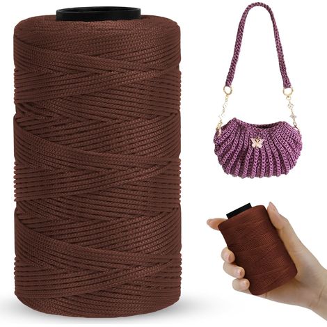 Fil Macramé 1mm x 230m Corde Macramé Polyester Ficelle Corde Fil Polypropylène pour Sac à Main, Suspension Murale, Travaux Manuels, Tricot, Noël, Mariage (Café Foncé) (1/5)