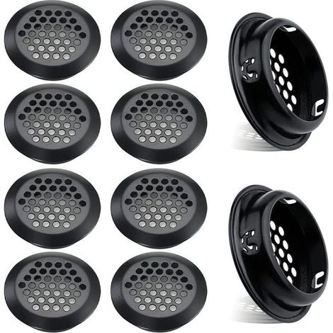 Set mit 10 runden Edelstahl-Lüftungsgittern für Küchenmöbel, Edelstahl-Lüftungsöffnung (53 mm, Schwarz) (1/5)