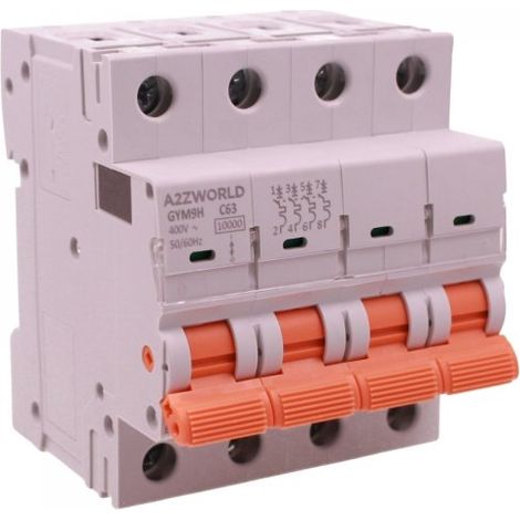 MCB Interruttore Magnetotermico Trifase 380V Curva C 4P 4M 10000A AC 400V IP20 GYM9H, Accoppiabile Con Bobina di Sgancio GA01231 GA01232, Disponibili 25A 32A 40A 63A (C63A)