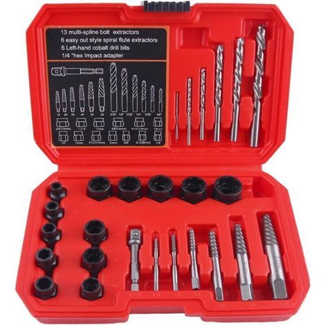 Extracteur de Boulons et Écrous Cassés, Outil de Retrait de Vis Endommagées, Coffret Douilles Inversées pour Mécanique Auto (1/4)