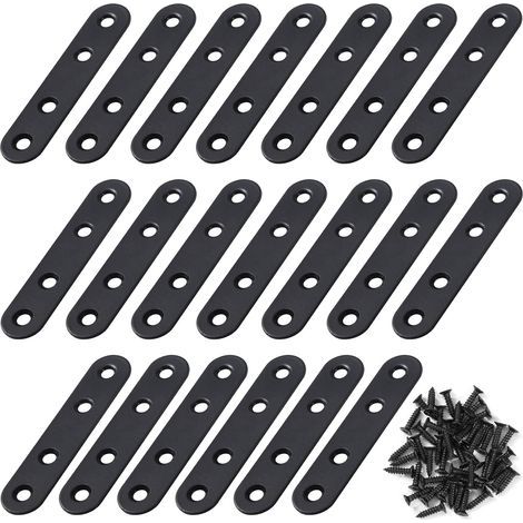 Equerre de Fixation Plats Droits Support en Droit Plat Metalliques Equerres avec Vis pour Bois Meubles Placard Réparation Support 8017mm Noir 20 Pièces (1/5)