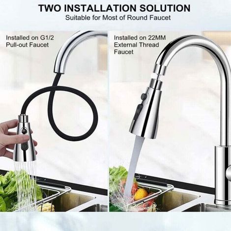 Douchette Cuisine - Embout Pivotant 360 Degres - 3 Modes de Jet - Compatible Robinet Evier - 1 Piece (1/4)