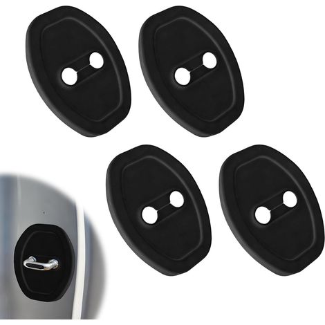 Set mit 4 Türschlossabdeckungen – Schutz und Geräuschdämpfung – Silikonabdeckung für die meisten Fahrzeuge – Universelles, selbstklebendes Autozubehör (Schwarz) (1/5)