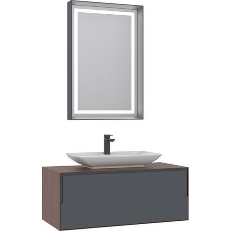 Waschtisch-Set mit Spiegel (2-teilig) "Craft 100" – 100 x 50 x 40 cm – Walnuss / Anthrazit / Weiß (1/4)