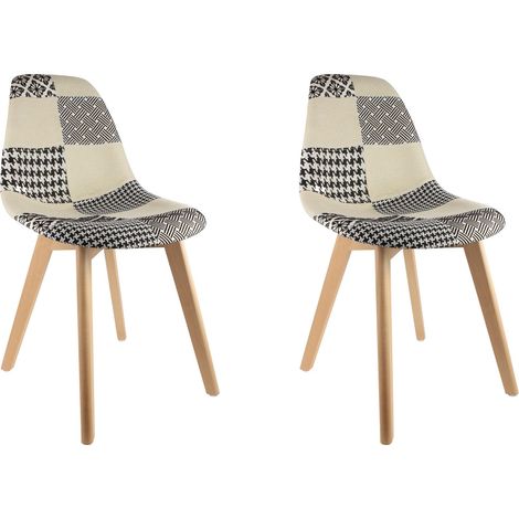 Lot de 2 Chaises - HOME DECO FACTORY - Scandinaves - Patchwork - Noir et Blanc (1/5)