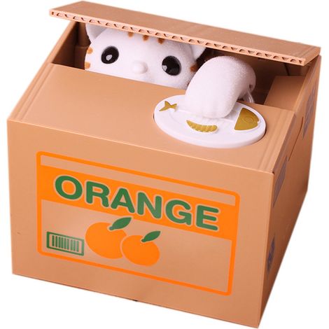 Tirelire décorative blanche en ABS, style chat mignon, 12x10x9cm, alimentée par piles, jouet de rangement pour pièces et décoration (1/5)