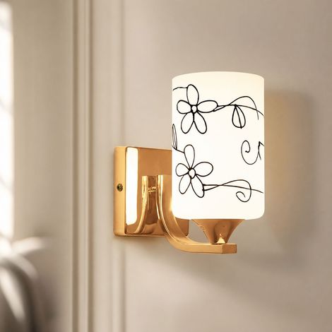 Applique murale LED design fluide, corps en fer doré et abat-jour en acrylique, lumière douce sans scintillement, D10xH19cm (1/5)