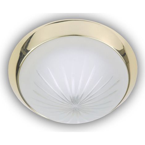 LED Deckenleuchte rund, Schliffglas satiniert, Dekorring Messing poliert, Ø 35cm (1/4)