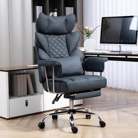 Fauteuil de bureau ergonomique DYHOME avec repose-pieds, appui-tête réglable en hauteur et soutien lombaire, fauteuil inclinable en cuir PU (noir) (1/5)