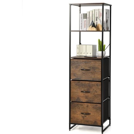 GOPLUS Etagere de Rangement a 6 Niveaux, Bibliotheque avec Tiroirs Non Tisses a 3 Niveaux et Etagere Ouverte a 3 Niveaux, Cadre en Metal pour Vetements, Livres et Decorations pour Salon et Chambre (1/5)