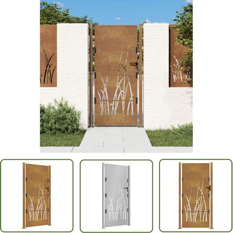The Living Store Gartentor 105x180 cm Cortenstahl Gras-Design - Cortenstahltor - Gartentor - Zaun - Sicherheitszaun - Rustikales Gartentor (1/5)