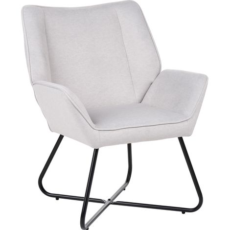 Sillón con acolchado grueso asiento profundo patas de acero tapizado de terciopelo repelente al agua y fácil de limpiar gris claro Gressela (1/5)