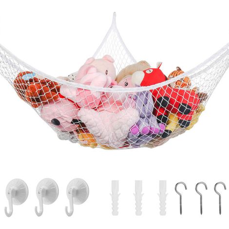 Hamac pratique pour jouets en peluche, filet de rangement mural à mailles larges pour jouets, à suspendre aux angles. (1/5)